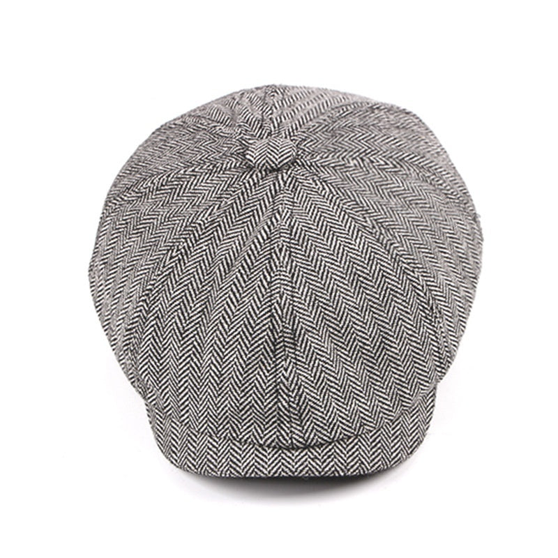 Fashion Retro Octagonal Hat Male Fashion Plaid Beret
