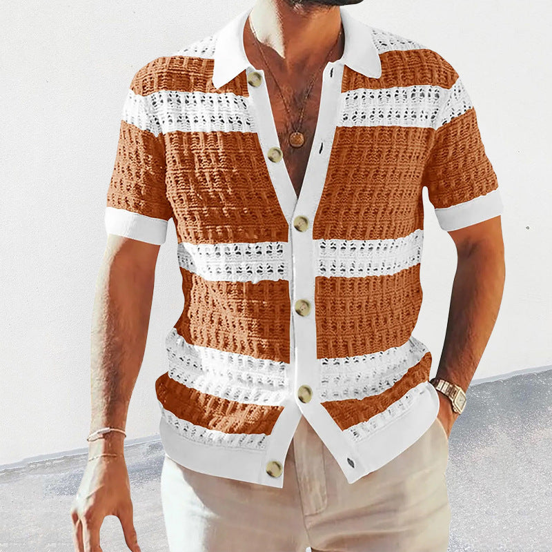 Knitted Shirt Men's Polo Neck Short Sleeve