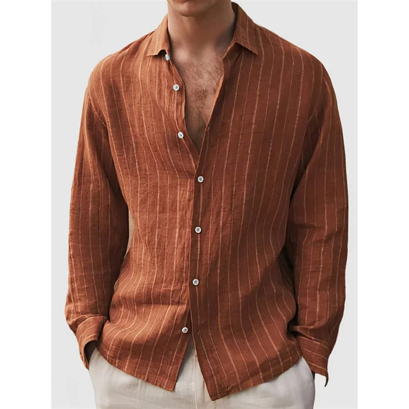Long Sleeve Men's Shirt Striped Cotton Mix