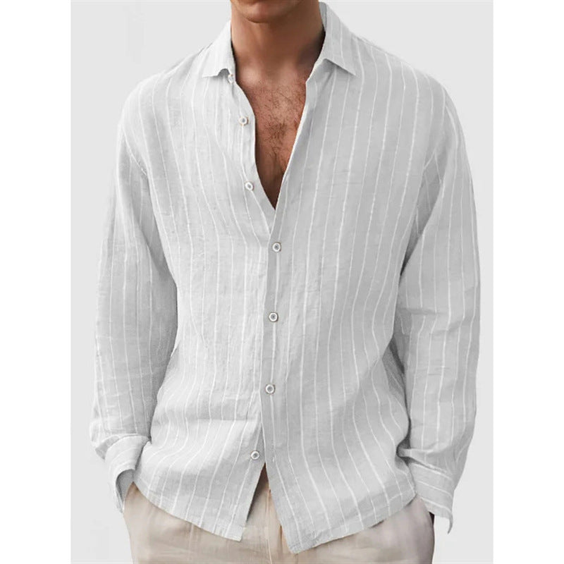 Long Sleeve Men's Shirt Striped Cotton Mix