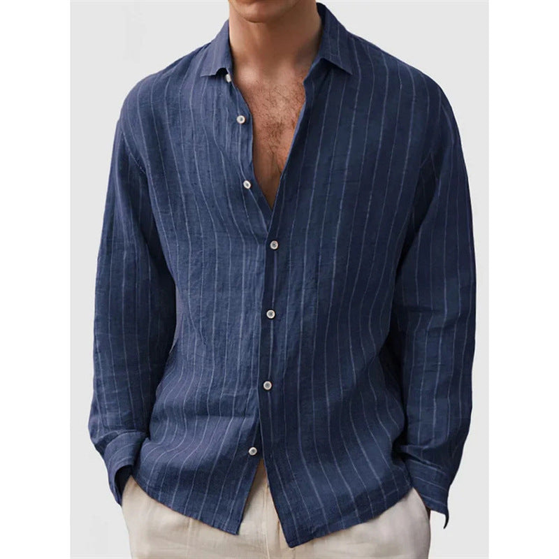 Long Sleeve Men's Shirt Striped Cotton Mix