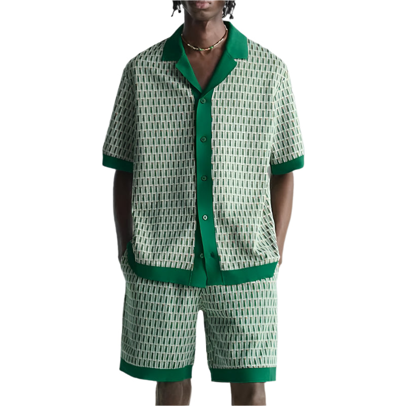 Short-sleeved Shirt Shorts Plus Size Printed Shirt Men's Two-piece Set