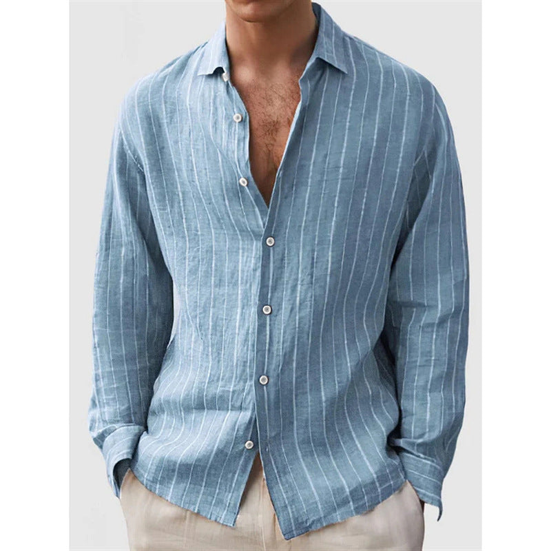 Long Sleeve Men's Shirt Striped Cotton Mix