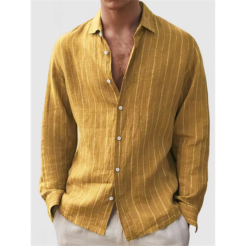 Long Sleeve Men's Shirt Striped Cotton Mix