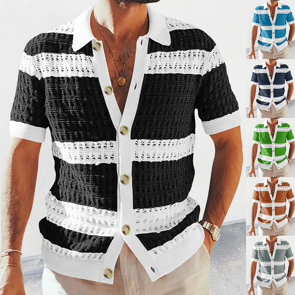 Knitted Shirt Men's Polo Neck Short Sleeve