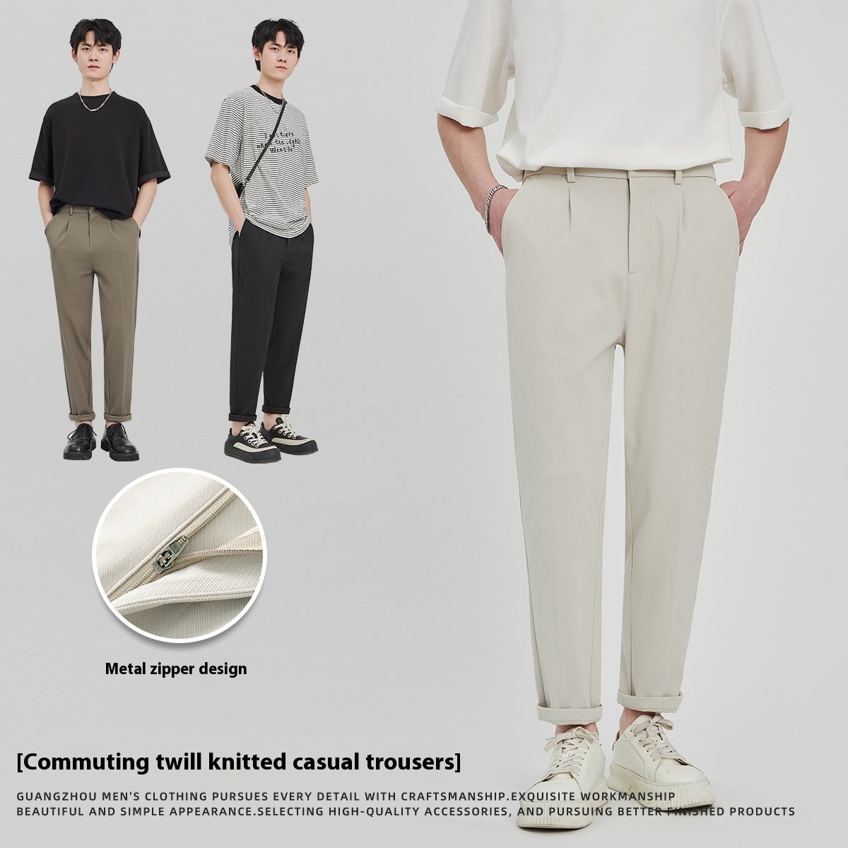 Business Slim-fitting Ankle Length Trousers Anti-wrinkle Straight