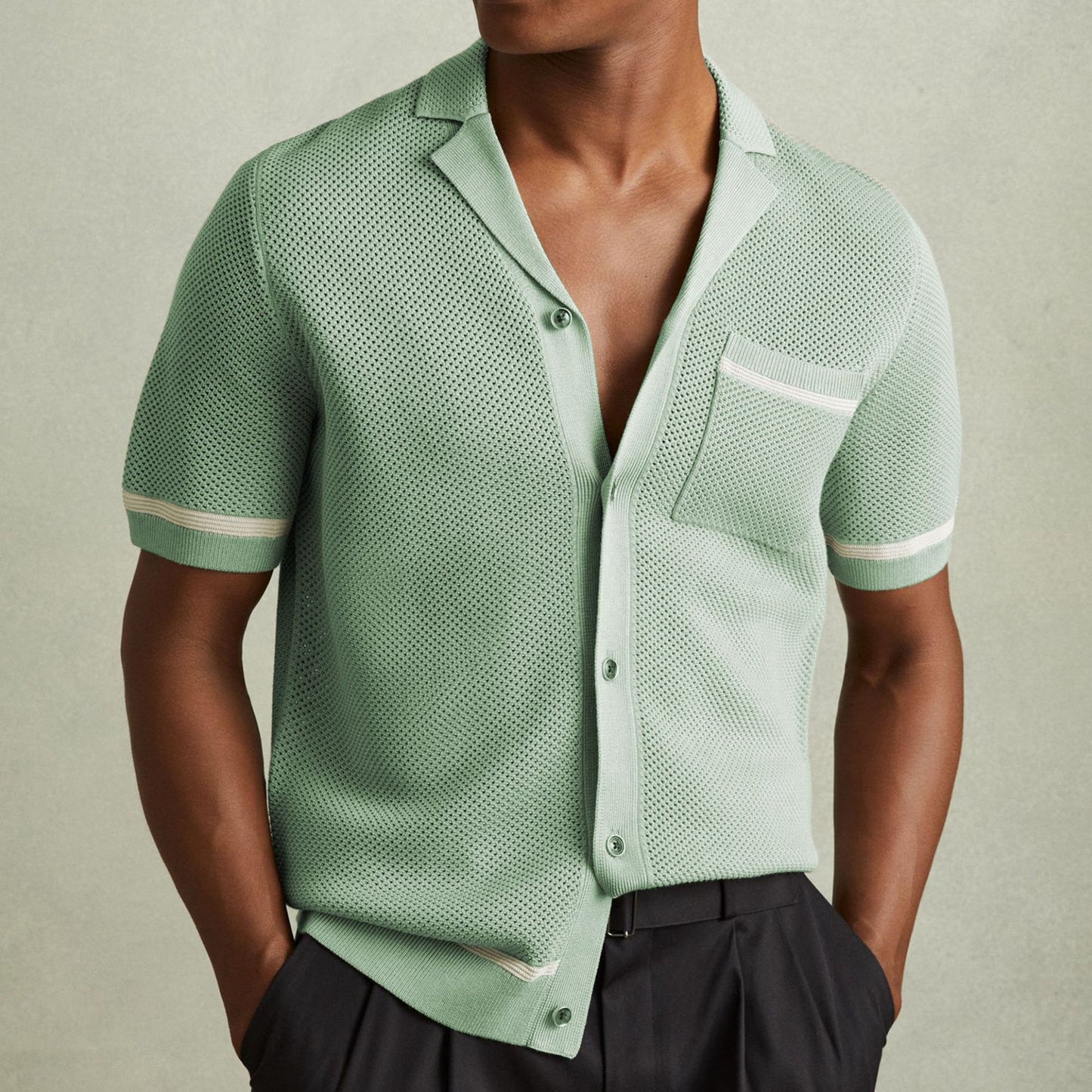 Cuban Collar Short Sleeve Polo Shirt