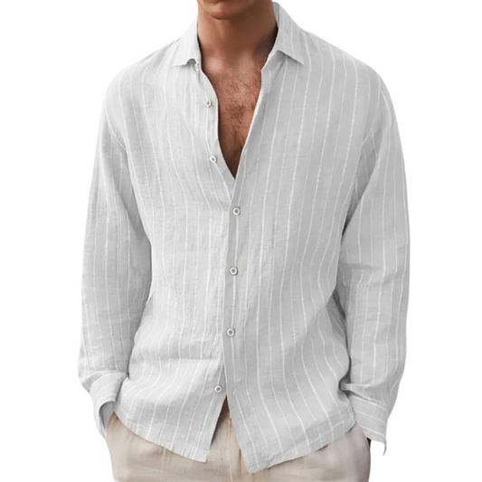 Long Sleeve Men's Shirt Striped Cotton Mix