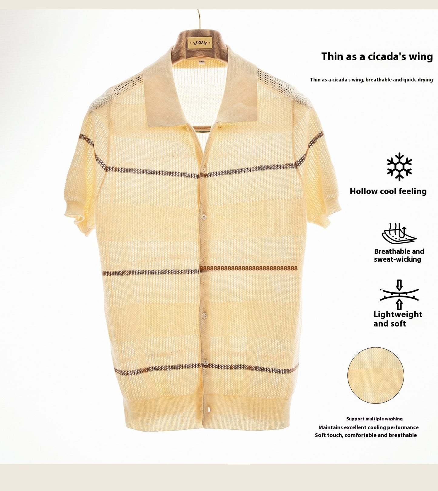 Lapel Casual Fashion Cotton Short Sleeve Knitted Cardigan