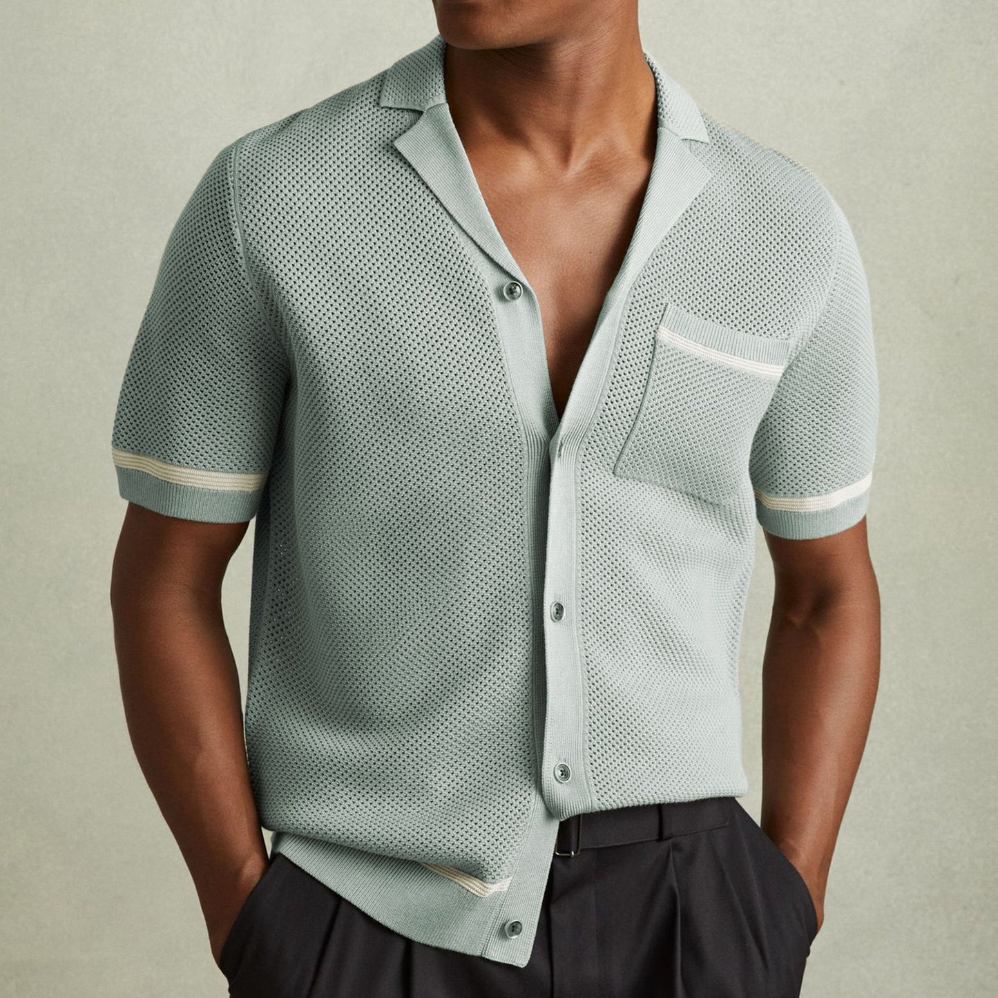 Cuban Collar Short Sleeve Polo Shirt