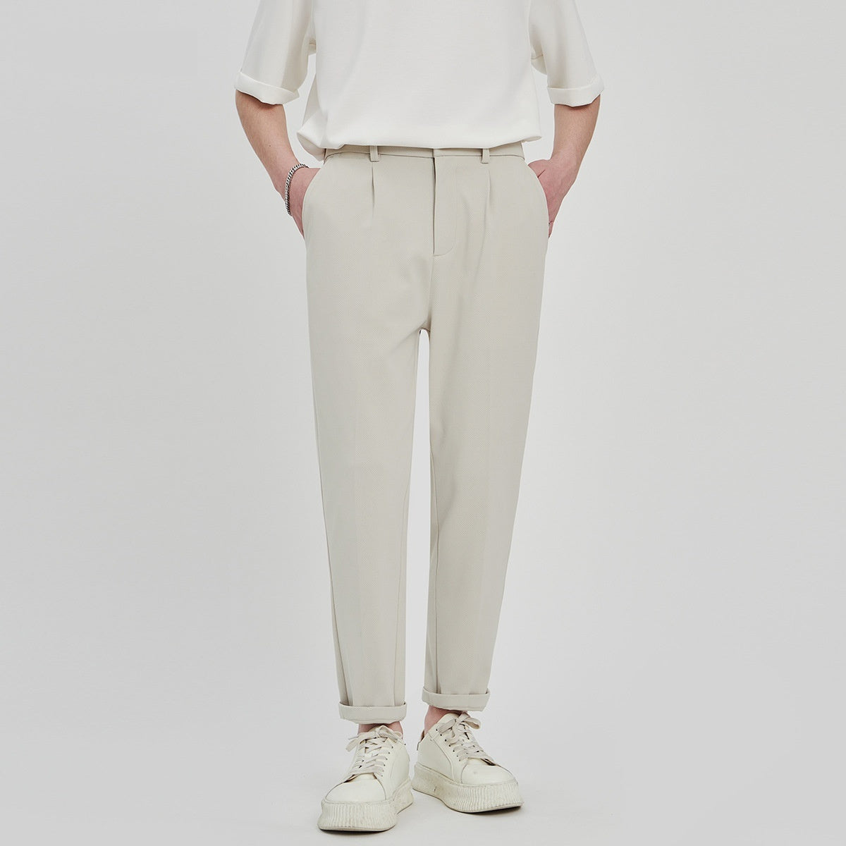 Business Slim-fitting Ankle Length Trousers Anti-wrinkle Straight