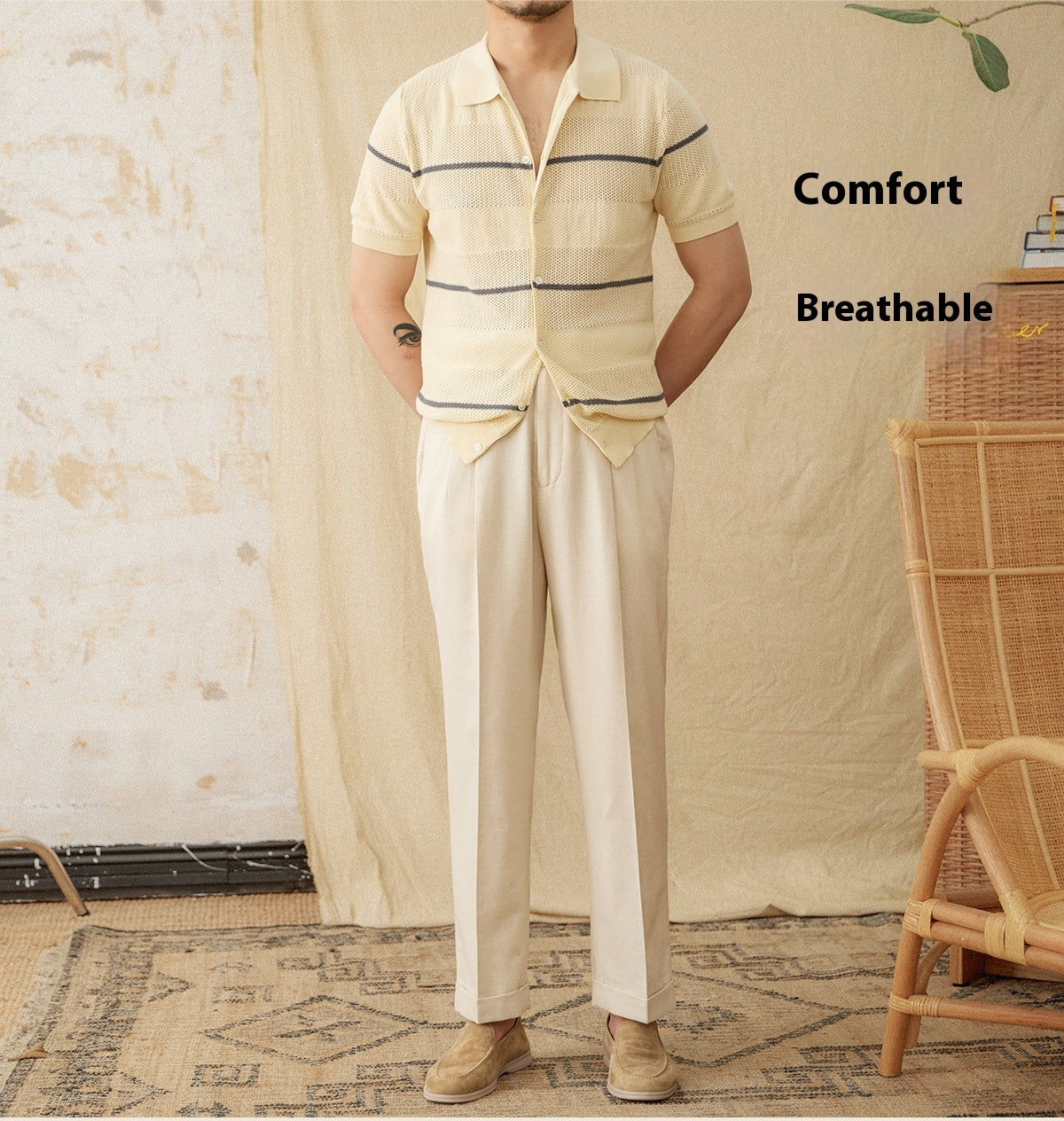 Lapel Casual Fashion Cotton Short Sleeve Knitted Cardigan