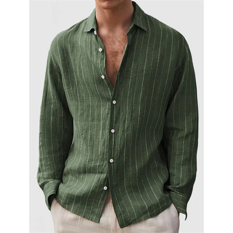 Long Sleeve Men's Shirt Striped Cotton Mix