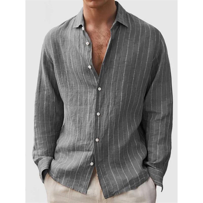 Long Sleeve Men's Shirt Striped Cotton Mix