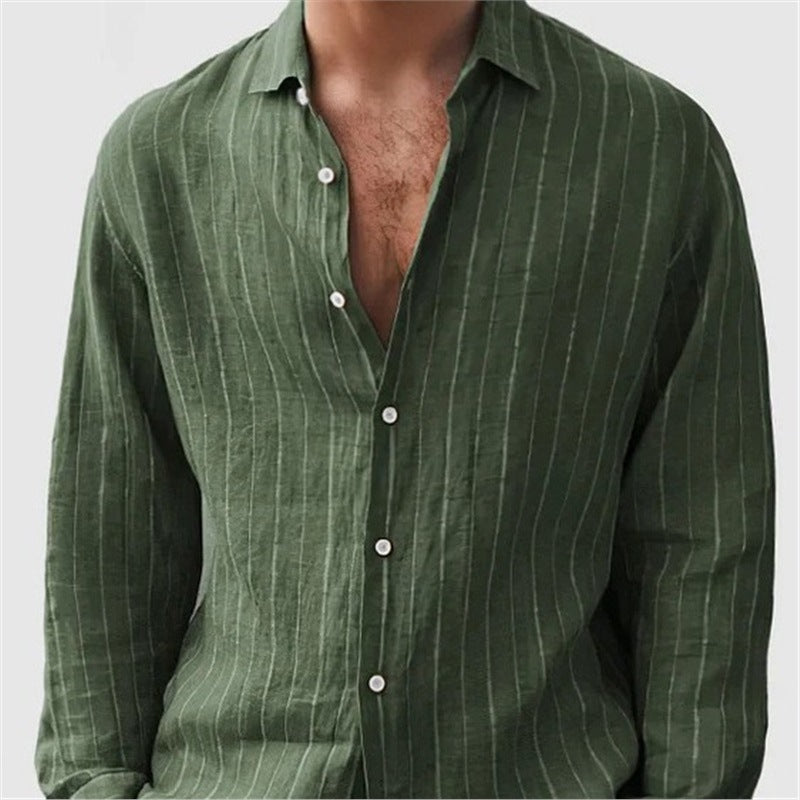 Long Sleeve Men's Shirt Striped Cotton Mix