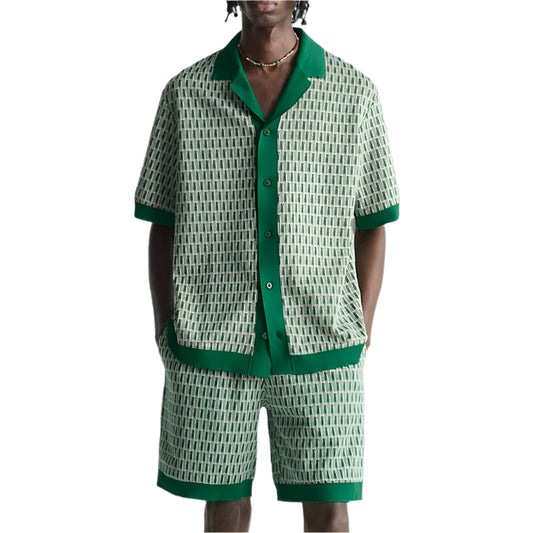 Short-sleeved Shirt Shorts Plus Size Printed Shirt Men's Two-piece Set