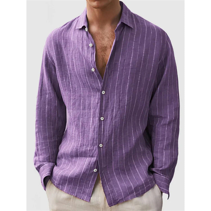 Long Sleeve Men's Shirt Striped Cotton Mix
