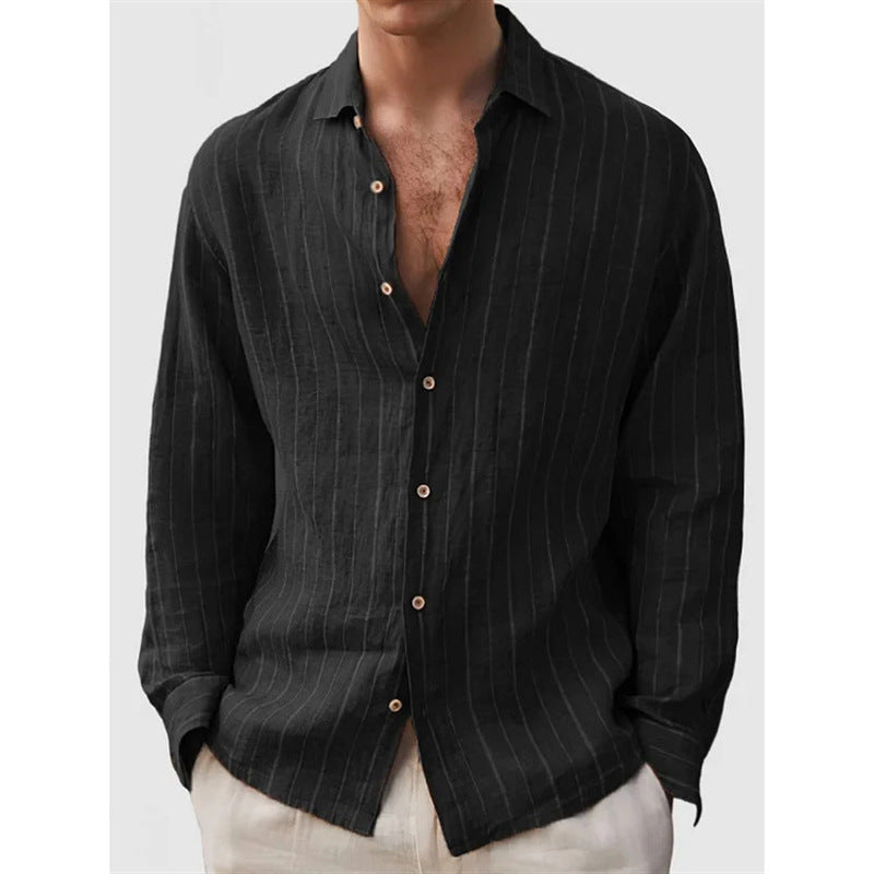 Long Sleeve Men's Shirt Striped Cotton Mix