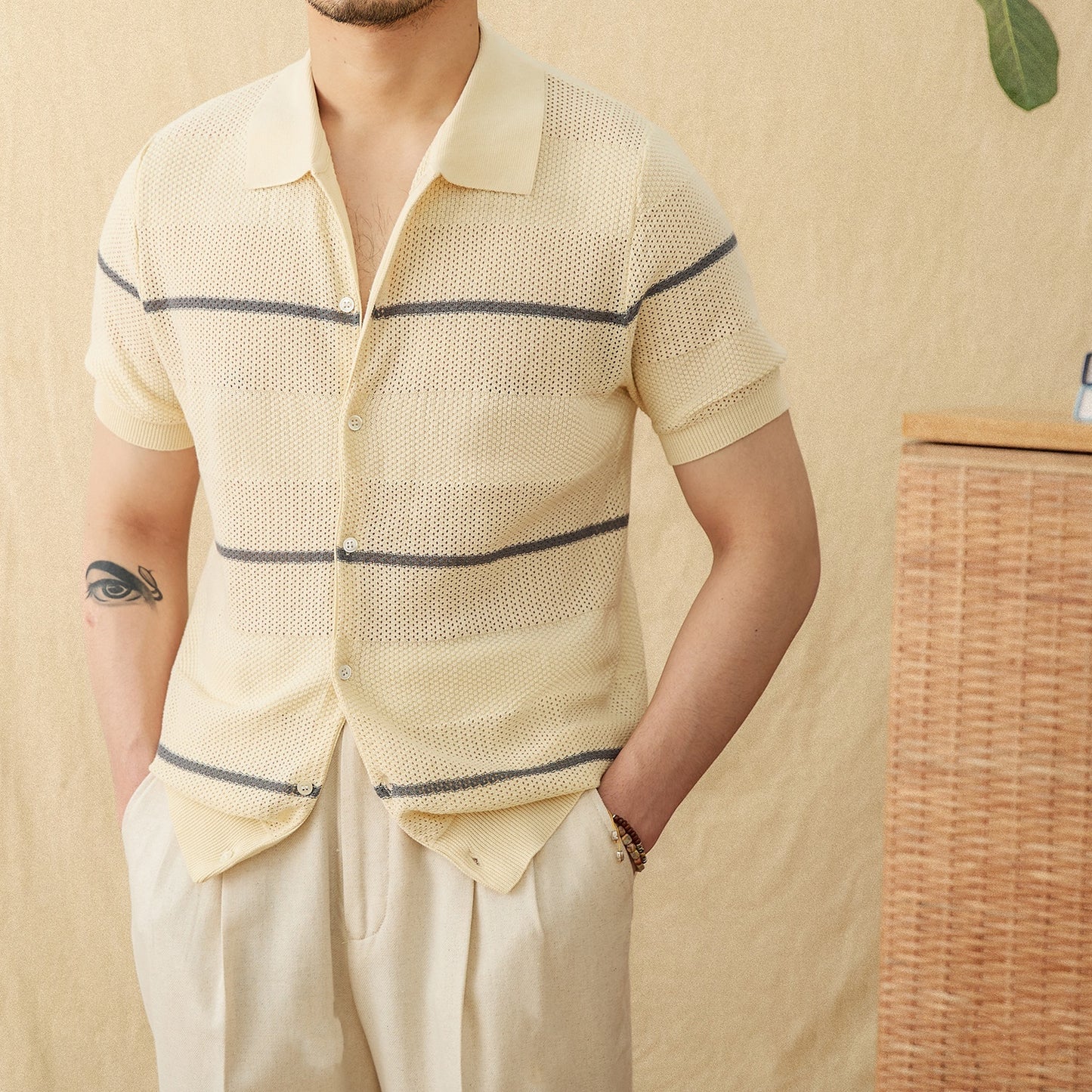 Lapel Casual Fashion Cotton Short Sleeve Knitted Cardigan