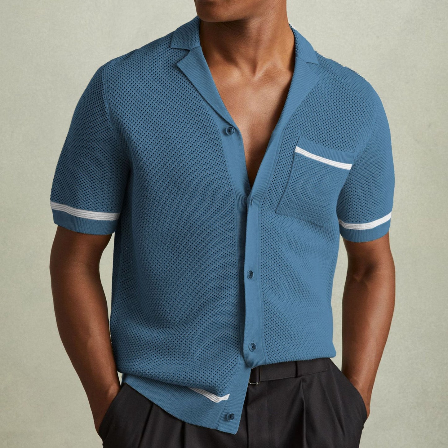 Cuban Collar Short Sleeve Polo Shirt