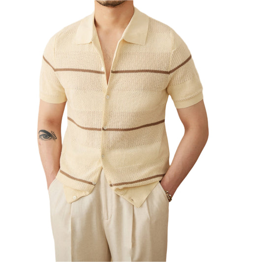 Lapel Casual Fashion Cotton Short Sleeve Knitted Cardigan