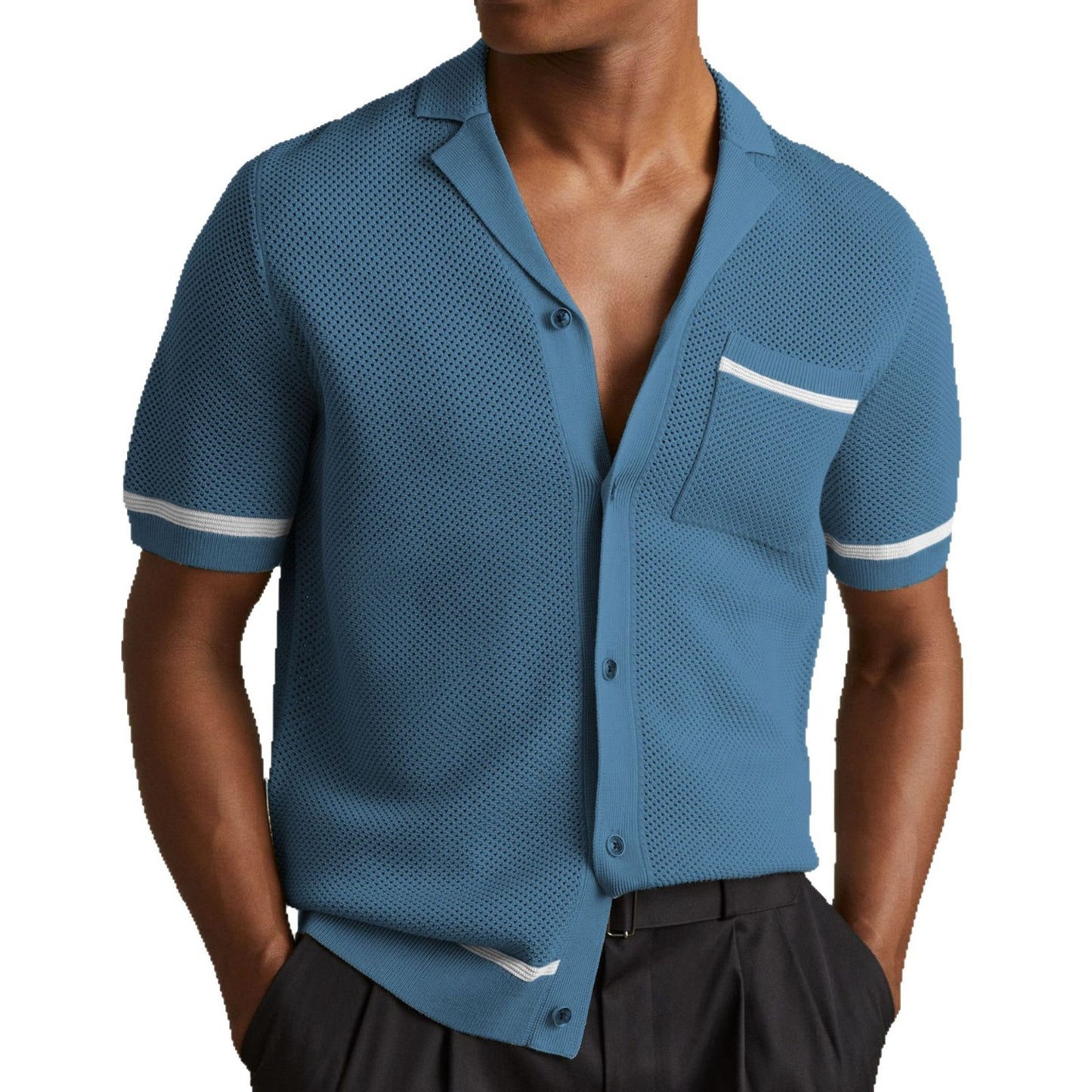Cuban Collar Short Sleeve Polo Shirt